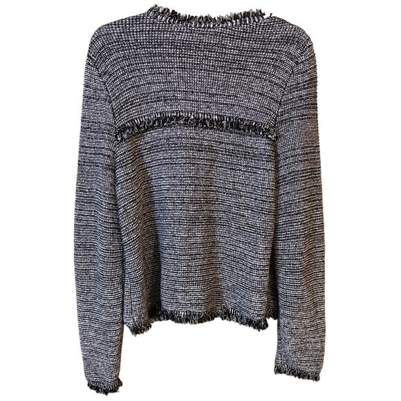 Chico's Shawna Cardigan Black and White Tweed with Fringe Detail Size 12 (2) - Picture 2 of 7